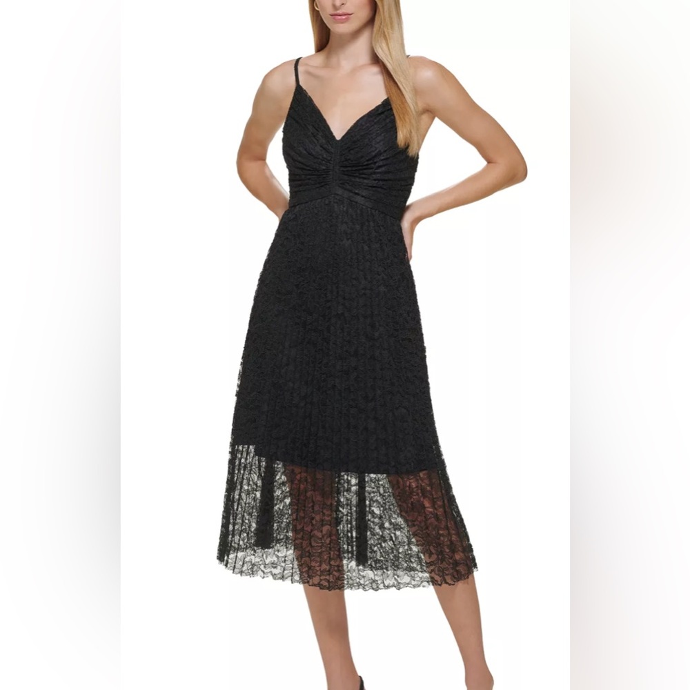 Calvin Klein Women's Pleated Lace Midi Dress